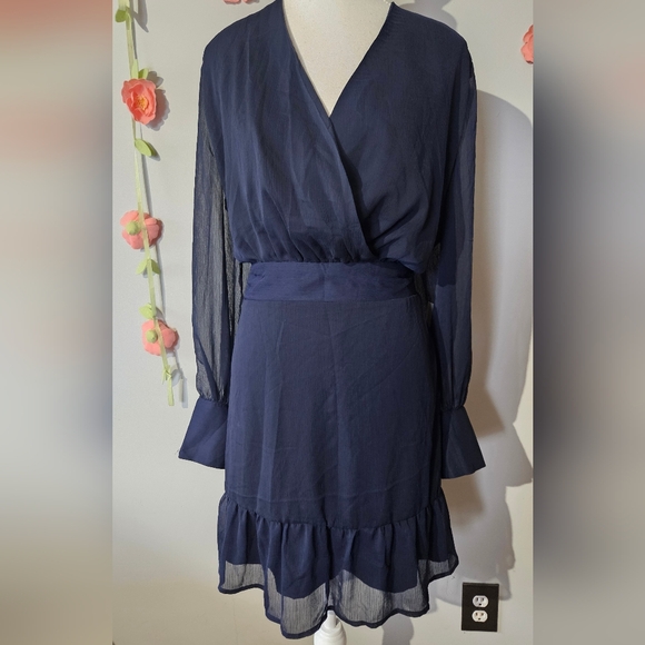 NWT Dex Chiffon Faux Wrap Ruffle Mini Dress Plus Size 2X - Picture 2 of 13